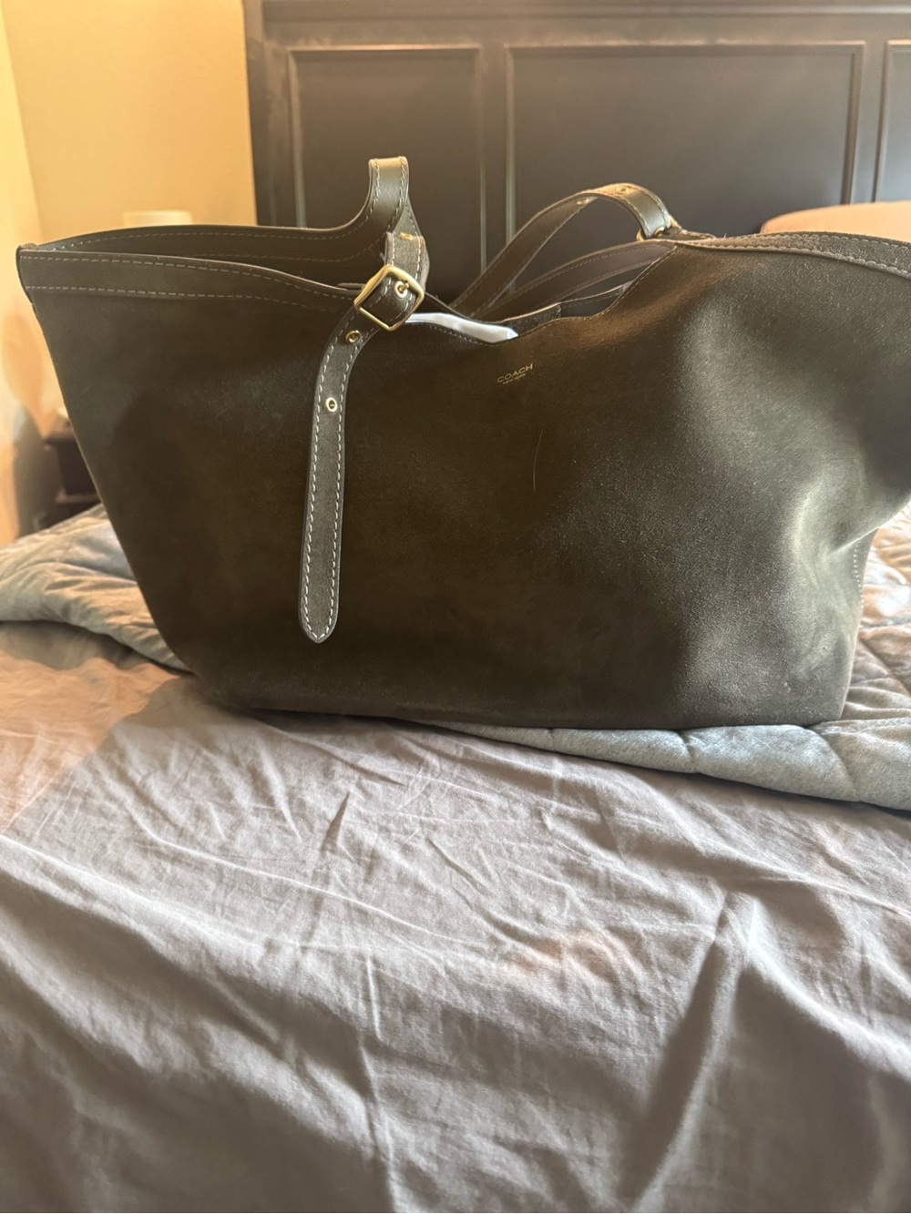 Coach Suede Gramercy Tote in Olive Green